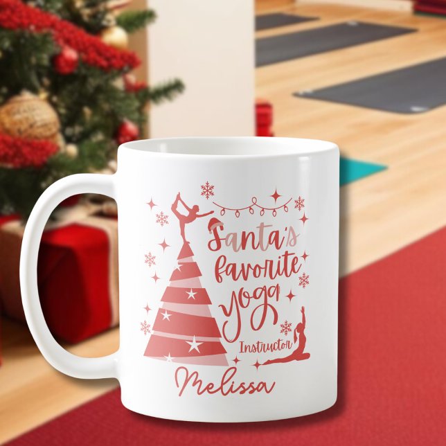 Mug Red Pink Père Noël instructeur de Yoga préféré (Créateur téléchargé)