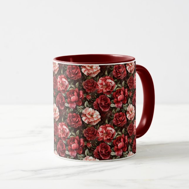 Mug Red Pink Rose Flowers (Devant droit)