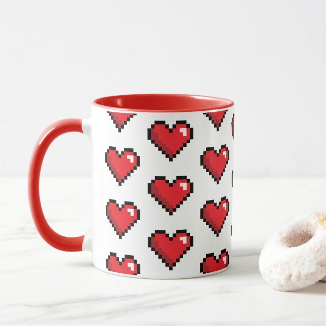 Mug Red Pixel Heart jeu vidéo (Avec donut)