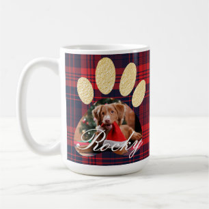 Mug Red Plaid & Gold Pet Empreinte de patte Photo & Sn