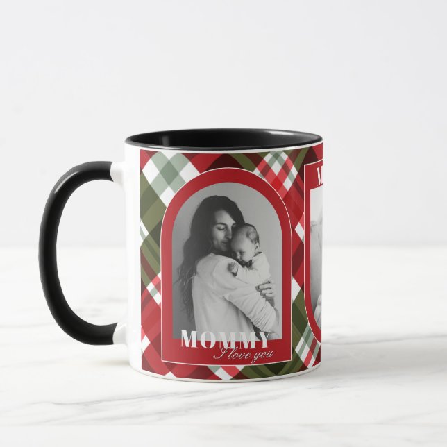 Mug Red Plaid Rustic ILOVE YOU MOMMY 3Photo Noël (Gauche)