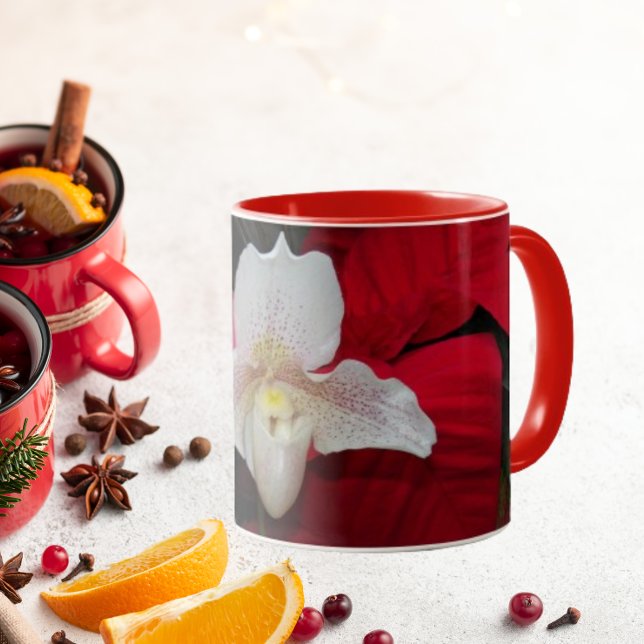 Mug Red Poinsettias et Lady Slipper Orchid Holiday (In Situ Holidays)