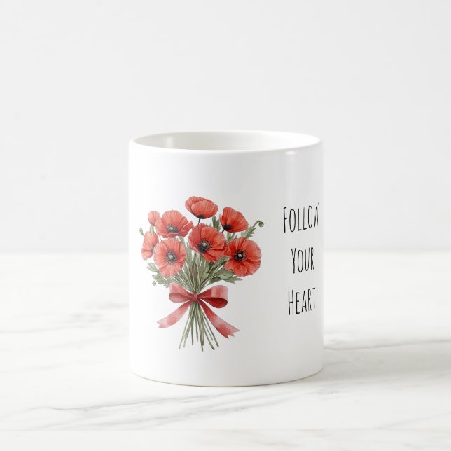 Mug Red Poppy Flowers Bow (Centre)
