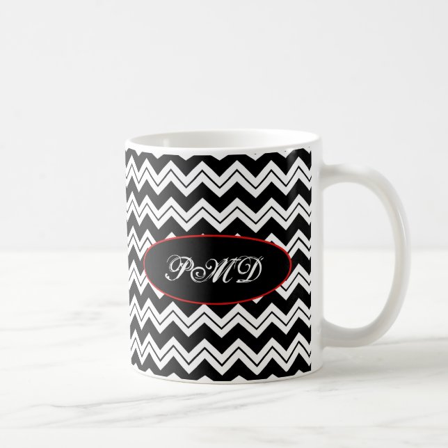 Mug Red Poppy Noir & Blanc Monogramme Chevron Zizzag (Droite)