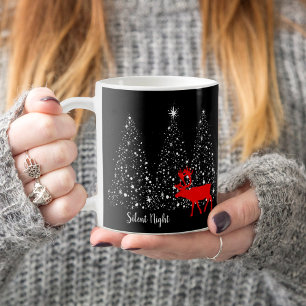 Mug Red Reindeer White Christmas Tree Silence Nuit