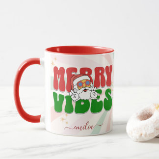 Mug Red Retro les années 70 Theme Merry Vibes Nom pers