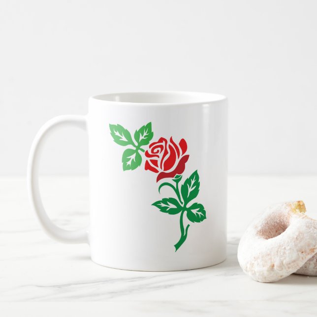 Mug Red Rose Flower Design – Classic Floral Beauty (Avec donut)
