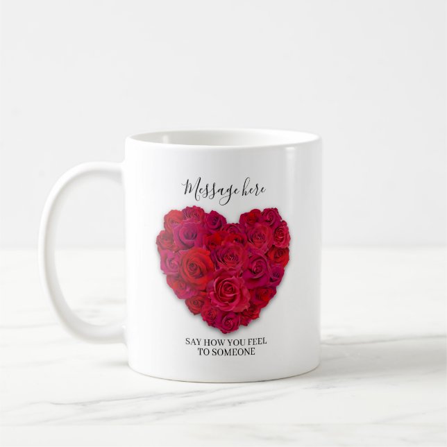 Mug Red Rose Heart Romantic Floral Custom Text (Gauche)