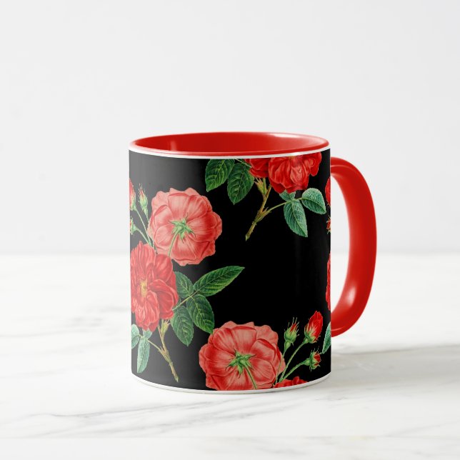 Mug Red Roses, Black Background, (Devant droit)