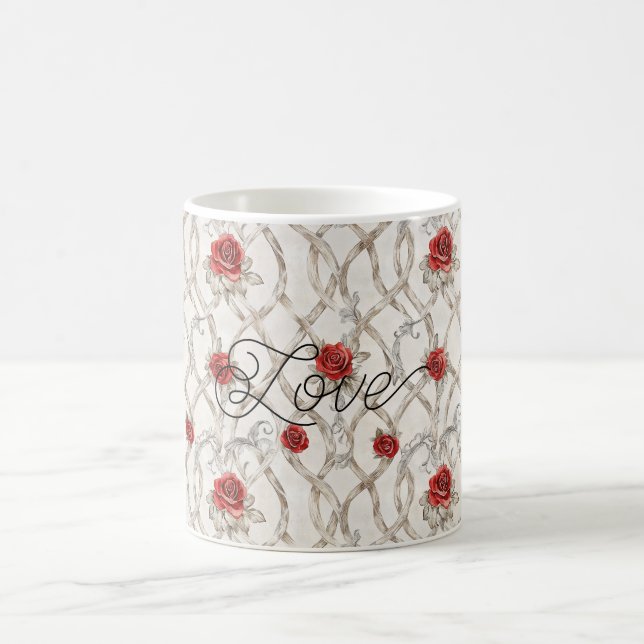 Mug Red Roses Faux Wood Floral Love (Centre)