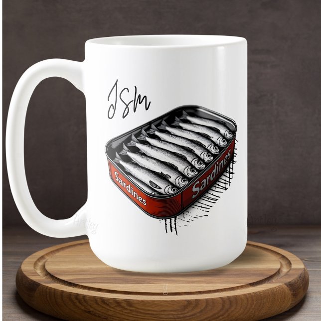 Mug Red Sardine Art Tin Personnalisé Nom du monogramme (Créateur téléchargé)