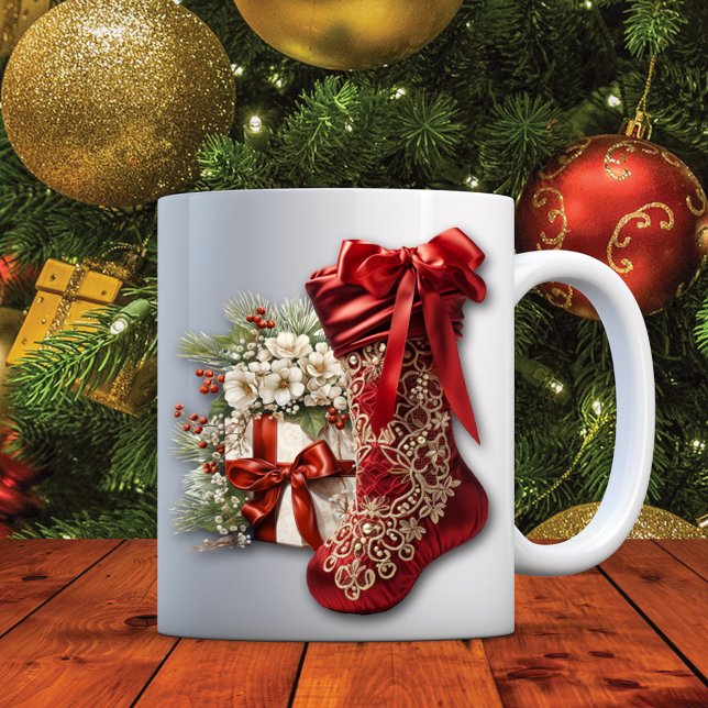 Mug Red Satin Noël Stocker cadeaux de vacances (Créateur téléchargé)