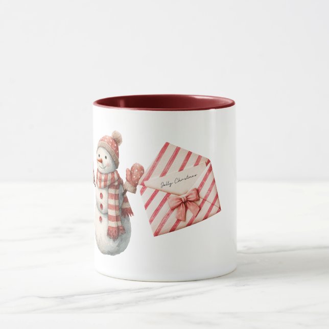 Mug Red Stripes Jolly Christmas Snowman (Centre)