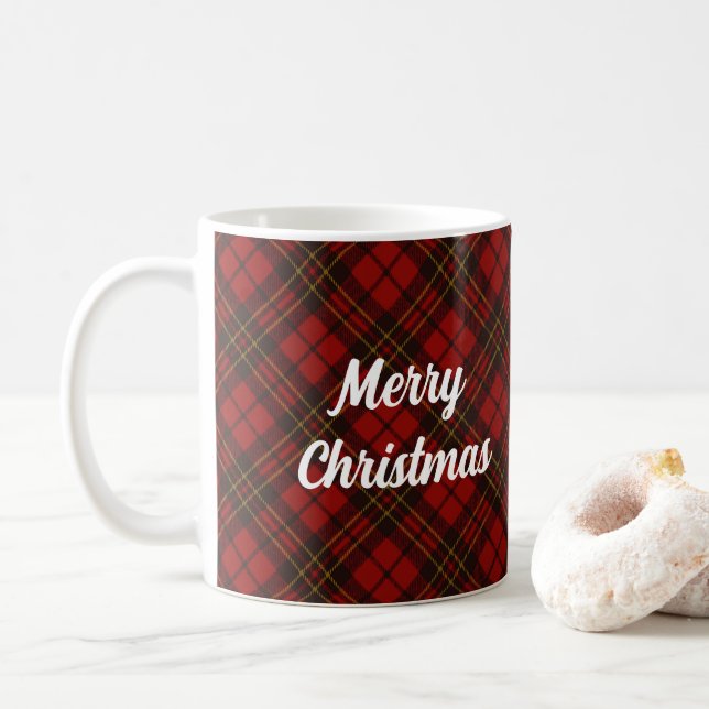 Mug Red tartan Joyeux Noël vacances Texte personnalisé (Avec donut)