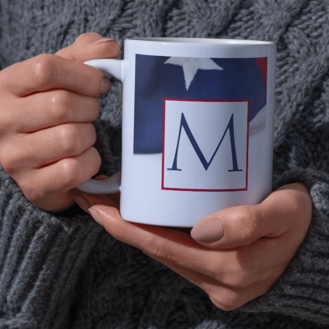 Mug Red White Blue American Flag Monogram (Red White Blue American Flag Monogram Coffee Mug)