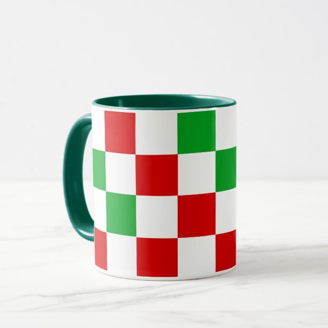 Mug Red White Green Checkered Pattern Design  (Devant gauche)