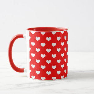 Mug Red White Love Heart Motif Design
