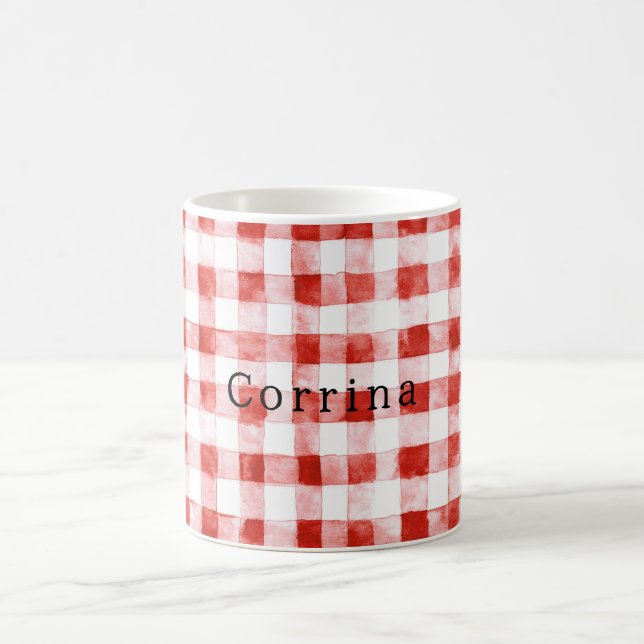 Mug Red White Plaid Stripes Birthday (Centre)