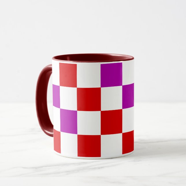 Mug Red White Purple Checkered Pattern Design  (Devant gauche)