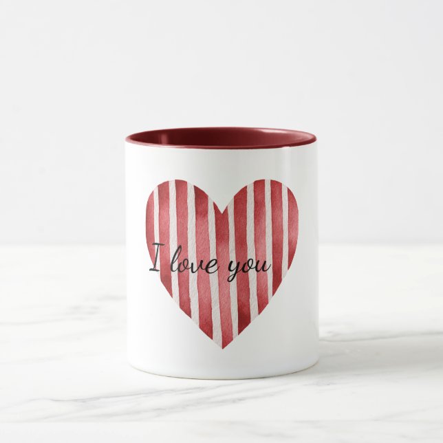 Mug Red White Stripes Heart Love (Centre)