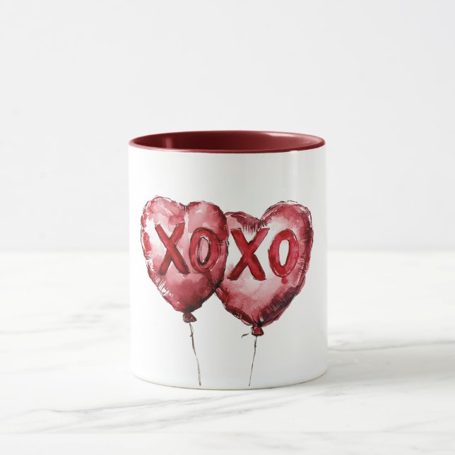 Mug Red XOXO Heart Balloons Love Valentine (Centre)