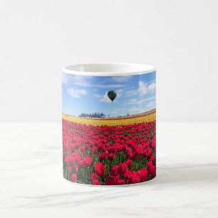 Mug Red & Yellow Tulip Field with Hot Air Balloon