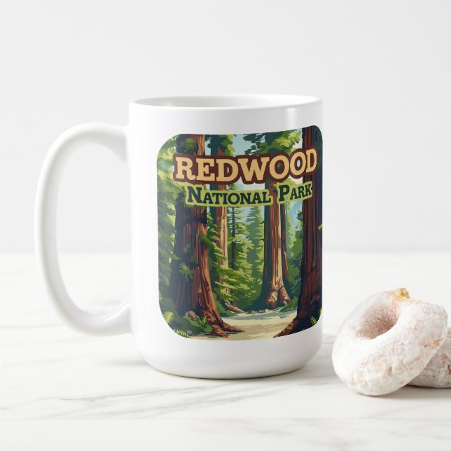 Mug Redwood National Park California Tree Retro (Avec donut)