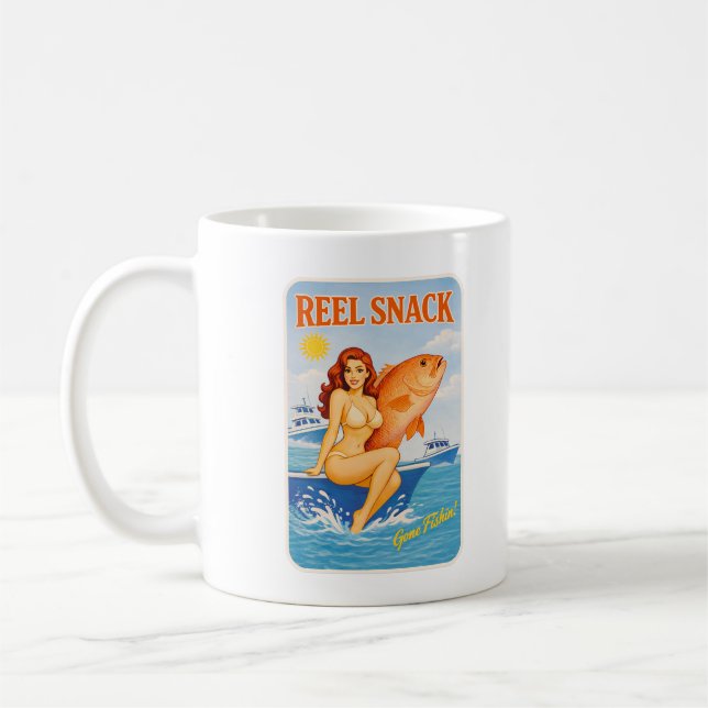 Mug Reel Snack Retro Pin-Up Red Snapper Fishing Boater (Gauche)