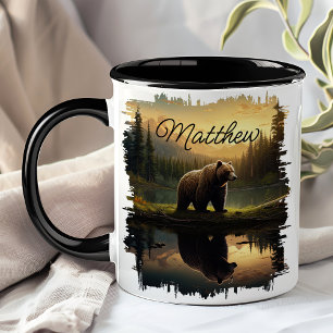 Mug Réflexion du lac au coucher du soleil avec un ours