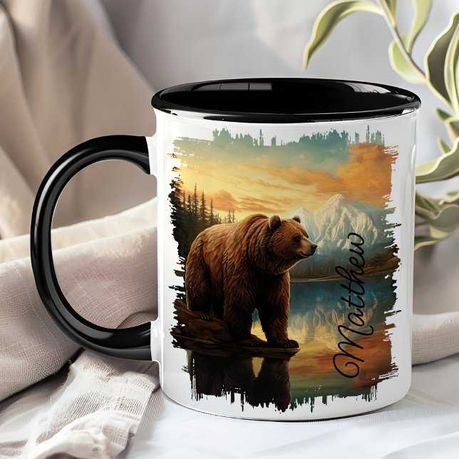 Mug Réflexion du lac Mountain de Grizzly Bear Brown (Créateur téléchargé)