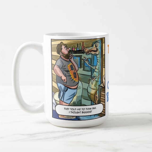 Mug Réflexion T-Rex : Pensez grand, mordez plus grand (Gauche)