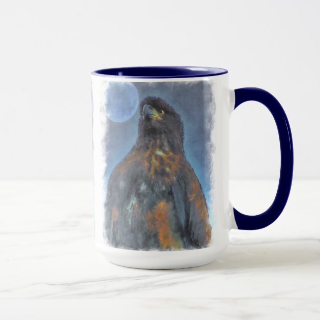 Mug Regal Young Bald Eagle et Moon Peinture (Droite)