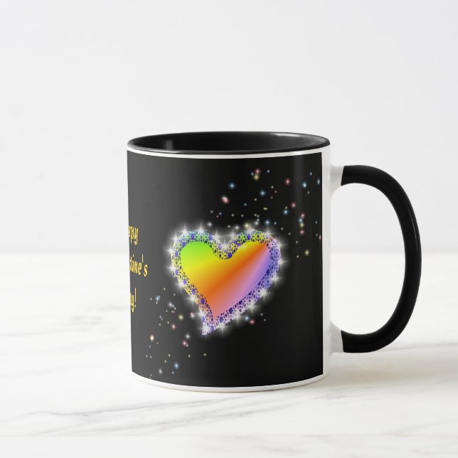 Mug Regenbogen-Herz mit Sternchen auf schwarz (Droite)