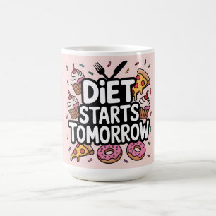 Mug Régime commençant demain entouré de nourriture