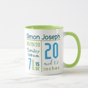 Mug Registre de naissance de bébé garçon coloré simple