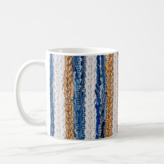 Mug Rein patchwork : jean recyclé tapis. (Gauche)