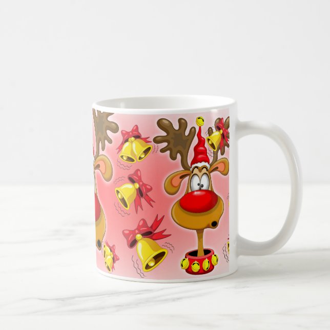 Mug Reindeer amusant Caricature de Noël avec cloches A (Droite)