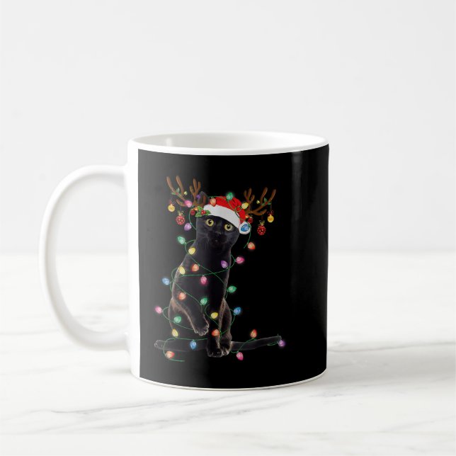 Mug Reindeer Chat Noir Feux de Noël Drôle Chat Amour (Gauche)