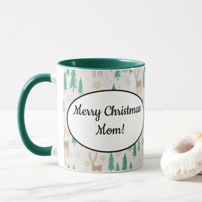 Mug Reindeer de Noël dans la forêt À feuillage persist (Avec donut)