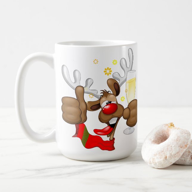 Mug Reindeer Drunk Funny Caractère de Noël (Avec donut)
