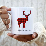 Mug Reindeer Red Buffalo Plaid Noël personnalisé<br><div class="desc">Reindeer Red Buffalo Plaid Noël personnalisé</div>