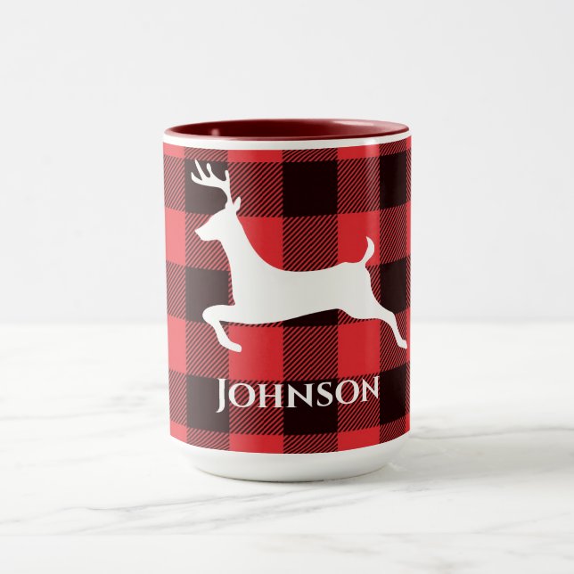 Mug Reindeer Rouge & Noir Tartan Motif Buffalo Plaid (Centre)