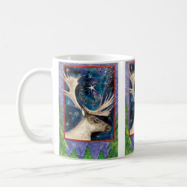 Mug Reinder de Noël à la nuit avec une étoile brillant (Gauche)