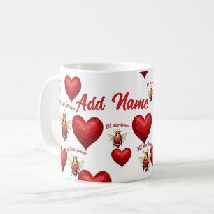 Mug Reine Abeille personnalisée de coeurs