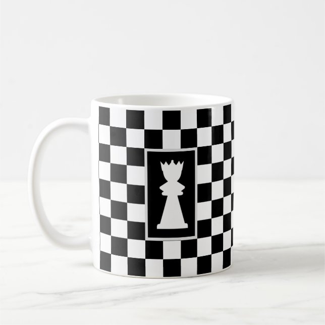 Mug Reine Blanche sur Échiquier Noir et Blanc (Gauche)