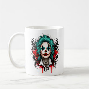 Mug Reine Clown aux Cheveux Cyan - Design Chic Étrange