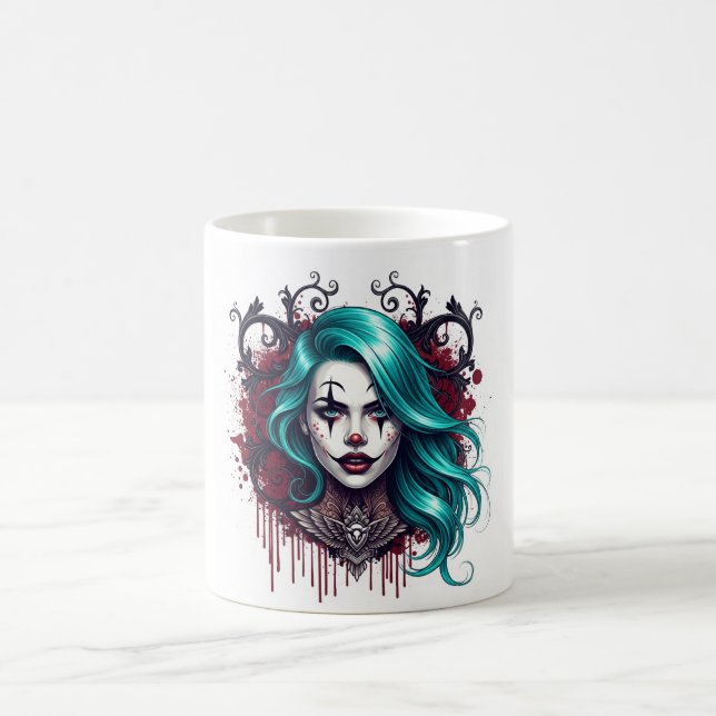 Mug Reine Clown aux Cheveux Cyan - Design Chic Étrange (Centre)