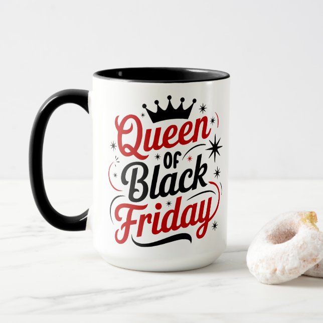 Mug Reine de Black Friday Typographie Rouge Minimalist (Avec donut)