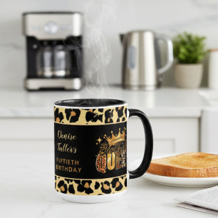 Mug Reine de l'anniversaire de léopard amusant Cinquan