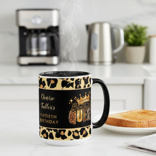 Mug Reine de l'anniversaire de léopard amusant Cinquan (Créateur téléchargé)